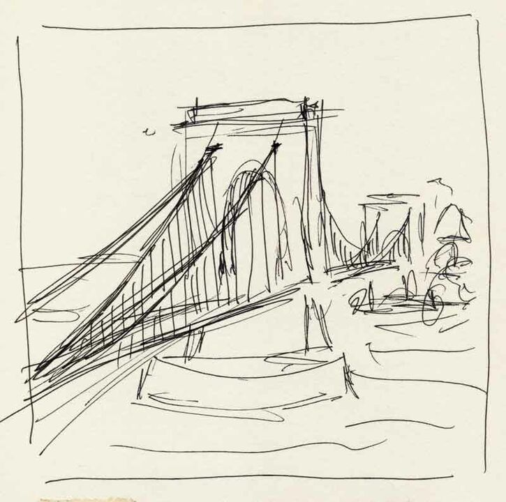 Thomas Kellner: Budapest Chain Bridge (Architekten: Adam Clark, William Tierney Clark), aus dem Skizzenbuch, 2006