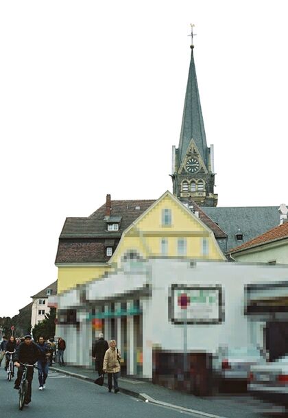 Thomas Kellner: Giessen-facades, Kirche, 2004, C-Print, mounted on Plexi and Aludibond, 90x60cm on 120x90cm /35,1"x23,4" on 46,8"x35,1", edition 10+3
